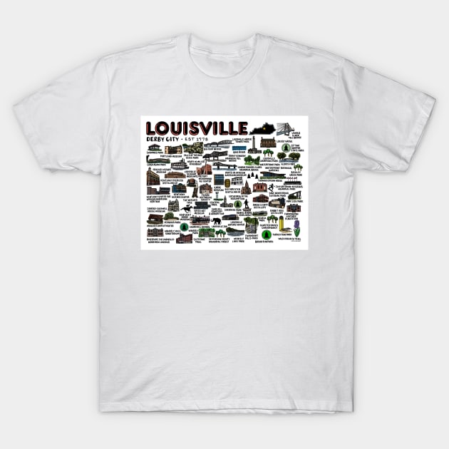 Louisville Kentucky Map Art T-Shirt by fiberandgloss